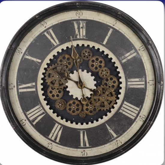 Horloge murale - Horloge industrielle - Horloge murale - Klok à engrenages - Zwart - 70CM - Horloge murale industrielle à engrenages rotatifs -