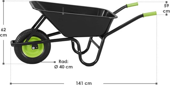 Kruiwagen 100 Liter - Luchtbanden - Zwart - Max. 210 KG - Incl. Handschoenen