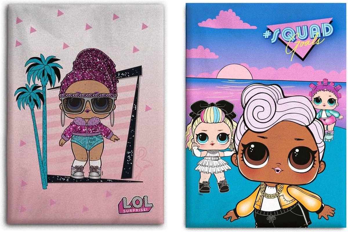 L.O.L. Surprise! SET van 2 STUKS - L.O.L Surprise Fleece Deken - Maat. 100x140cm Plaid - LOL Surprise! Fleece deken Palmtrees & L.O.L Surprise Squad Goals- SET van 2 STUKS Wit, roze