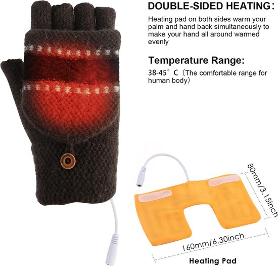 USB verwarmde handschoenen dames en heren winter volledige & halve vingers want 5V laptop verwarming warme handen warmer vingerloze handschoenen wasbaar ontwerp (wit