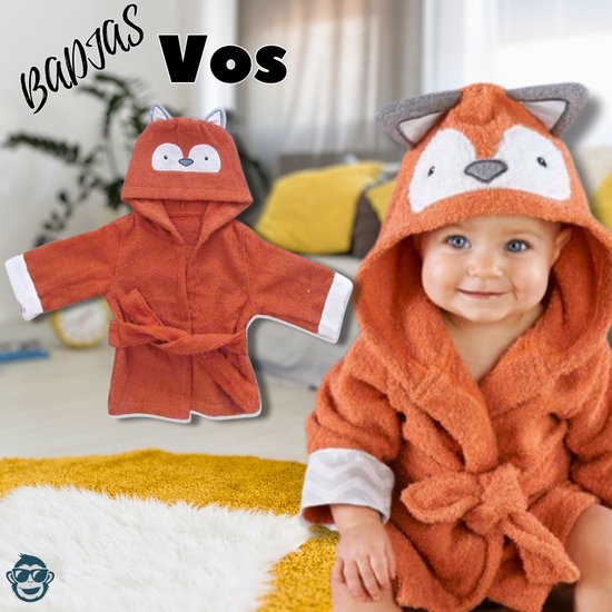 BoefieBoef Vos Kinder Badjas Baby & Peuter 0-2 Jaar (Max 85 cm) - Zacht Katoen Badstof met Dieren Capuchon - Absorberende Ochtendjas Handdoek voor Jongens & Meisjes - Zwemles, Carnaval, Verjaardag & Kraamcadeau - Perfect na Bad & Zwemmen - Oranje van Merkloos — afbeelding 3