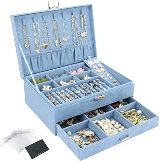 Sieradendoos XL - Juwelendoos - Juwelen Houder - Blauw