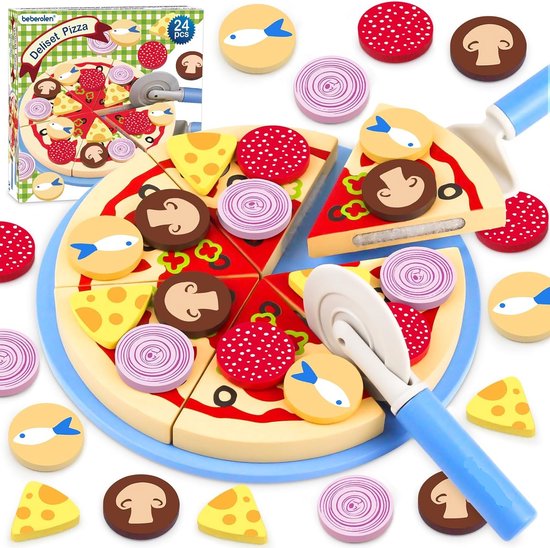 Pizza en bois, Jouets alimentaires en bois, Jeu de simulation de Cuisine  Nourriture