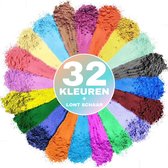 Optiq Products® Mica Poeder set 32 stuks - Mica Powder - Kleurpoeder - Pigment Poeder - Epoxy kleurstof - Makeup Poeder - DIY - Zeep - Slijm - Epoxy - Kaarsen - Lontschaar