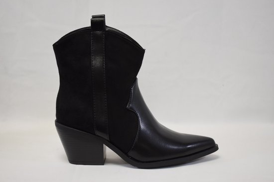 ZoeZo Design - laarzen - western laarzen - cowboy laarzen - enkel laarzen - maat 36 - zwart - PU leer - suedine - elastische zijkanten