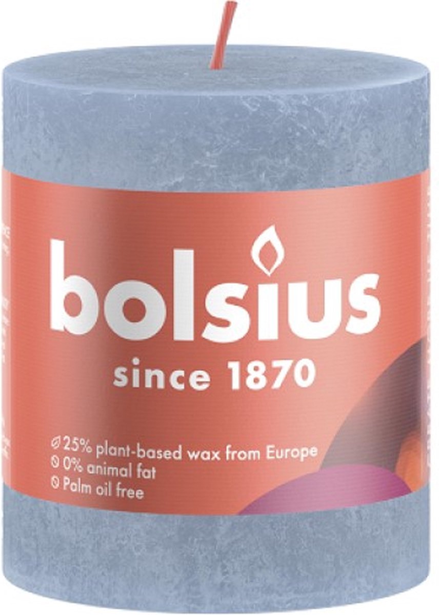 Bolsius 4 stuks Bolsius lichtblauw rustiek stompkaars 80/68 (35 uur) Sky Blue
