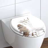 WC-bril met softclosemechanisme, van hout, toiletbril met wc-deksel, houten kern, toiletdeksel met motief (maximale belasting van de wc-bril 150 kg), wit