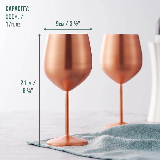 4 Elegante Grote Wijnglazen In Koper Roségoud - Onbreekbaar