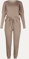 Mamsy Moment Collection - zachte en gezellige geribbelde 2-delige loungewear set - Taupe - XXL