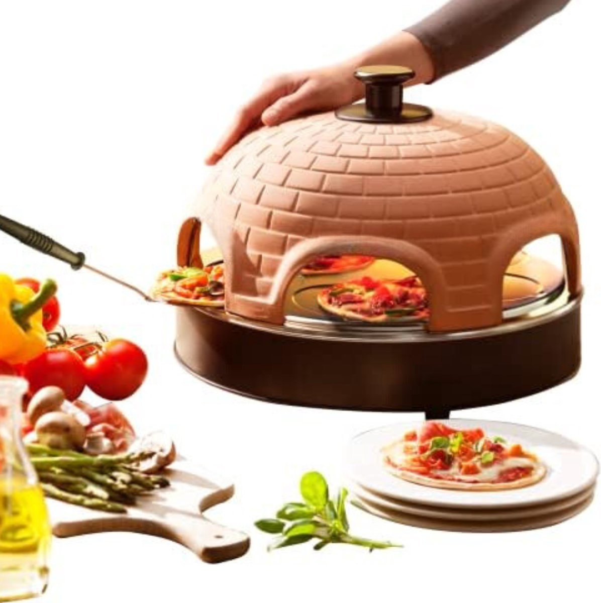 Pizzarette Pizarette 6 Personen Pizarette Gourmet Terracotta Oranje Zwart 1200W