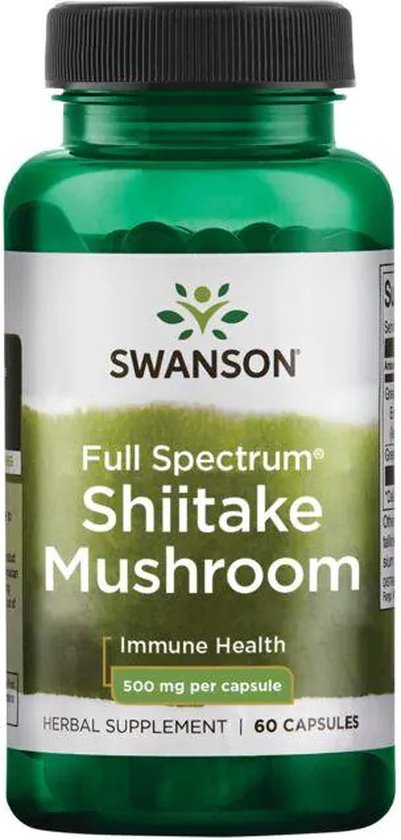 Swanson - Full Spectrum Shiitake Mushroom - Entinus edodes - Superfoods - 1000mg per dagdosering - 60 Capsules