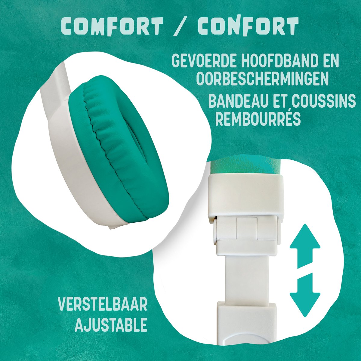 Afbeelding 2 van TIMIO Opvouwbare Kinder-Koptelefoon, Hoofdtelefoon, Headphones | Licht, Klein, Compact | Compatibel met TIMIO Player en andere Apparaten | Volume beperkt tot 85dB | Afneembare Kabel | Muziek delen