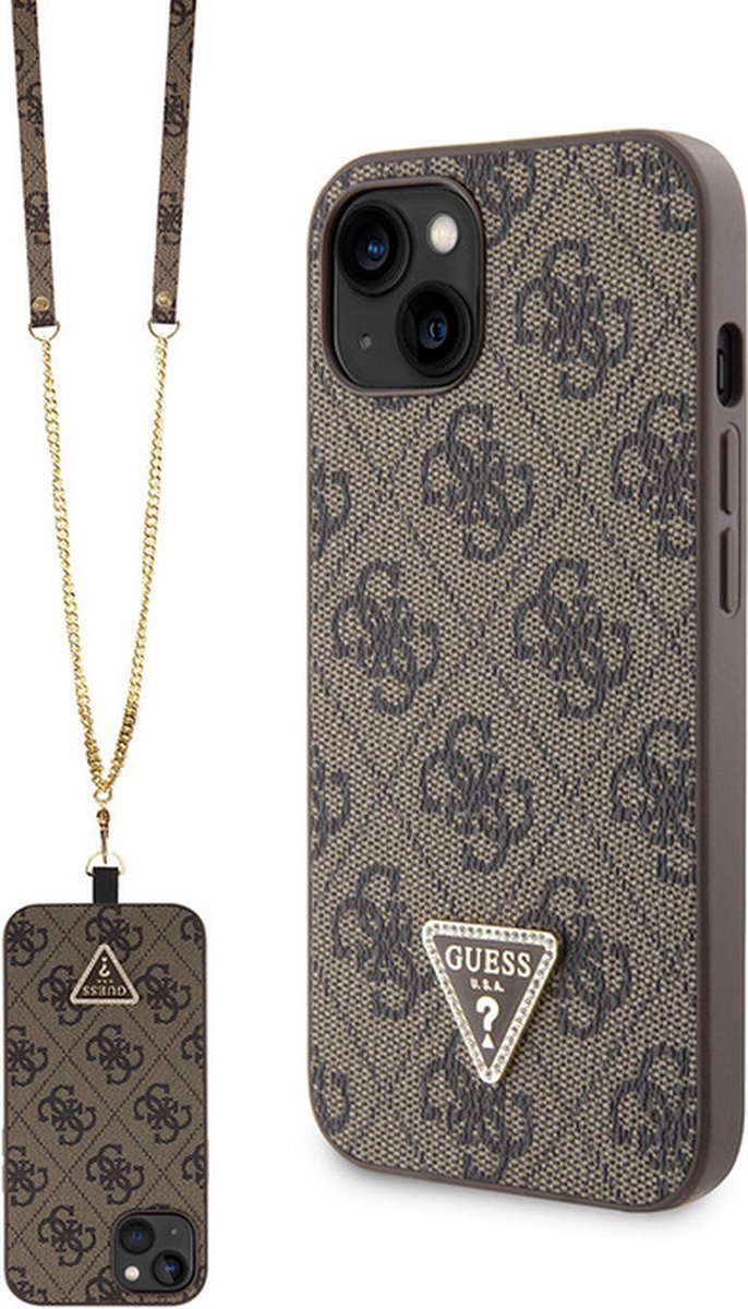 Guess 4G Triangle Crossbody Back Case - Geschikt voor Apple iPhone 14 (6.1") - Bruin
