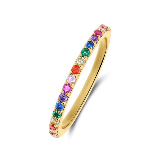 Lucardi Dames Zilveren goldplated ring multi zirkonia - Ring - 925 Zilver - Goudkleurig - 18.50 / 58 mm