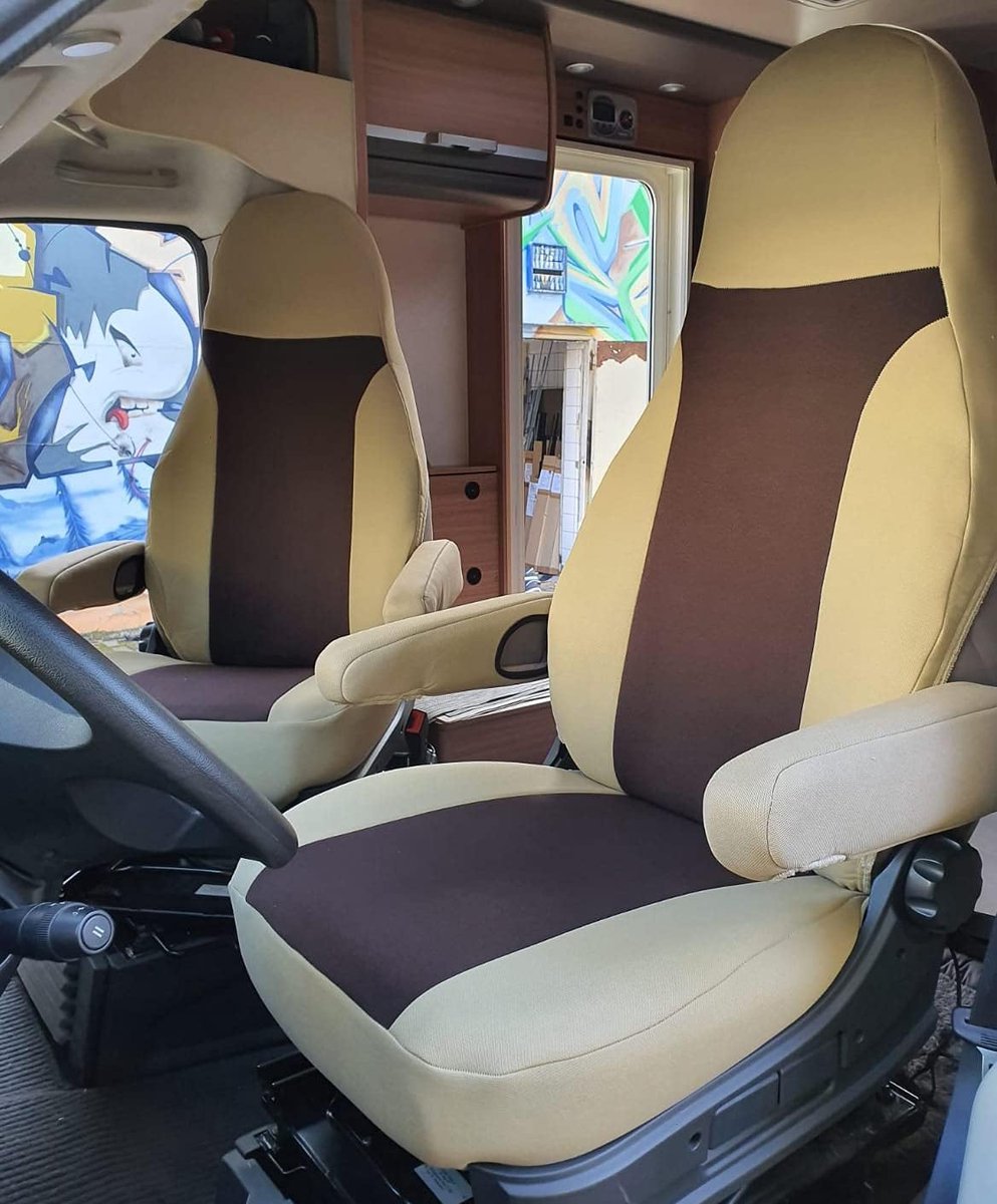 Badstof stoelhoezen 1B set voor standaard camper piloten stoelen Beige