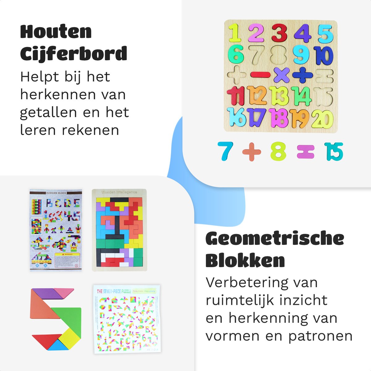 EverGoods 10- in 1 Montessori Speelgoed Set - Educatief Speelgoed - Sensorisch Speelgoed - Houten blokken — afbeelding 4