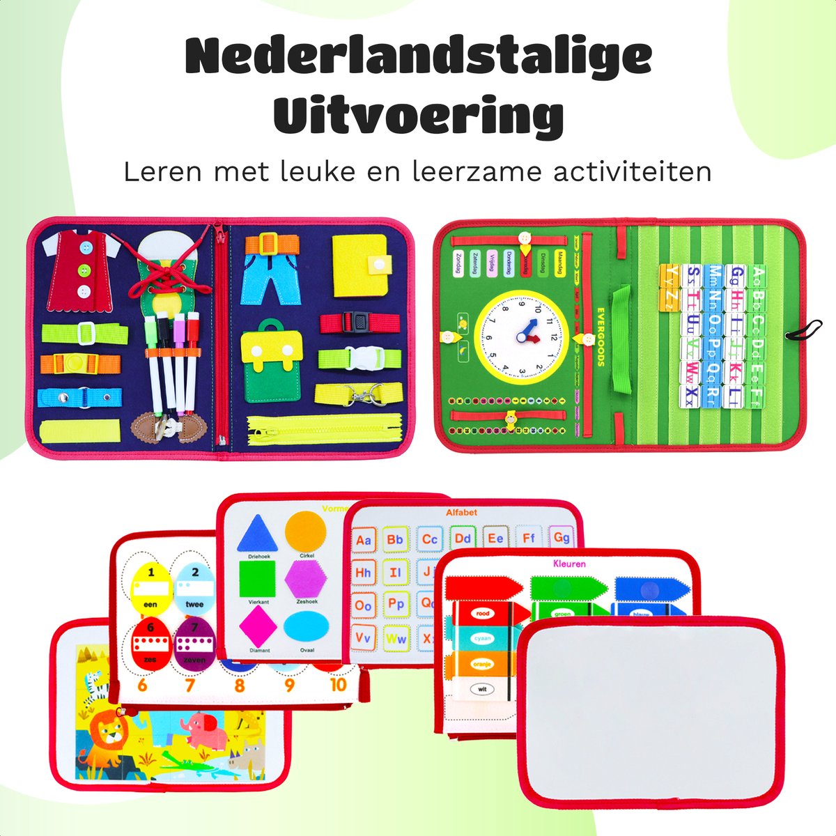 EverGoods Nederlandstalig Busy Board - activiteitenbord - Educatief Speelgoed - Sensorisch Speelgoed - Groen — afbeelding 6