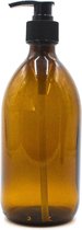 Amber Glazen Zeepdispenser | 500 ml Bruin Amber Glas | Zeeppompje | Zeeppomp | Met Zwart Pompje