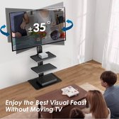 TV-standaard vloer voor 32-43 55 60 inch TV, 70° draaibaar & 8 hoogte verstelbaar TV-stand floor universeel met plank, Max VESA 600x400mm Zwart