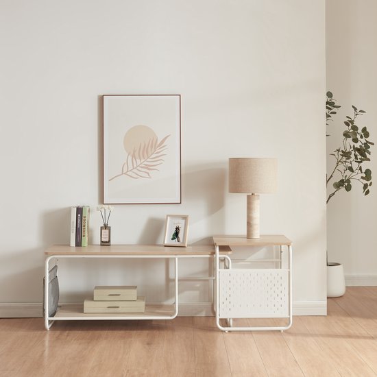 TV meubel met bijzettafel Dyrøy wit eikenkleurig en grijs