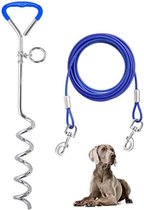Hondenlijn Met Grondpen - Grondpen Hend - Aanleglijn Hond - Grondpin hond - Aanlegspiraal Hond - Blauw