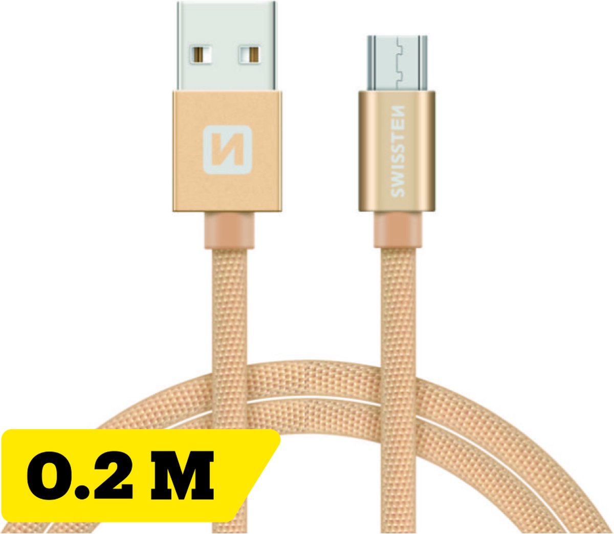 Swissten Gevlochten Micro-USB naar USB kabel - 0.2M - Goud