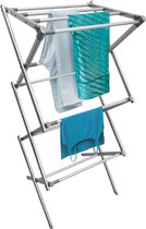 Uitschuifbaar droogrek voor wasgoed, van metaal met 3 niveaus, ruimtebesparend staand droogrek voor waskeuken, tuin of huishoudruimte, zilver en grijs