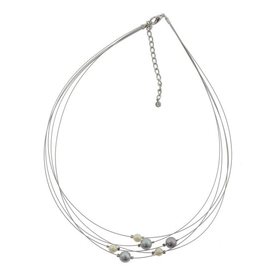 Behave Ketting - zilver kleur - parels - wit en grijs - minimalistische ketting - dames - metaal - 42 cm