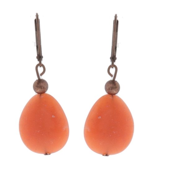 Behave Oorbellen - oorhangers - dames - oranje - koraalrode kleur - 4.2cm