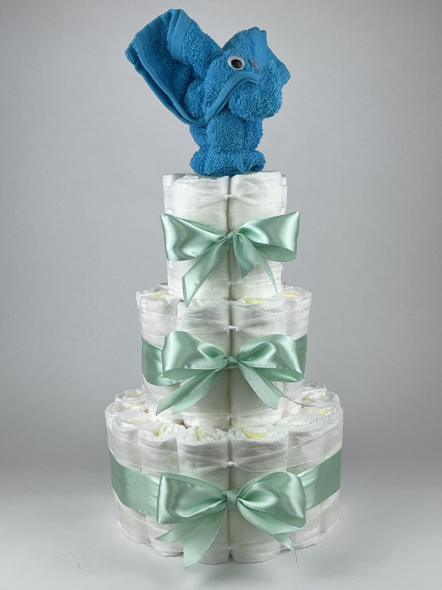 Chouette-Chouette | Luiertaart Jongen | Kraamcadeau | Geboorte Jongen | Babyshower | Olifant Aqua blauw - Groen