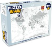 Puzzel Wereldkaart - Wit - Grijs - Aarde - Legpuzzel - Puzzel 1000 stukjes volwassenen