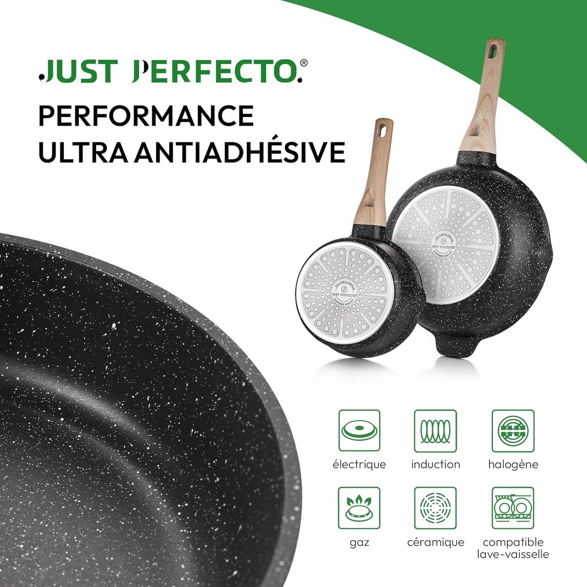 8 Delige Pannenset Inductie - Pannenset Met Deksel Voor Alle Waarmtebronnen - Braadpan 24 cm - Koekenpan 24 cm - Wokpan 24 cm - Steelpan 16 cm - Glazen Deksel - Anti-Aanbak Kookpannenset – foto 4