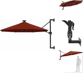 vidaXL Wandparasol - Terracotta - 300 x 131 cm - UV-beschermend polyester - Inclusief 28 LED-lampjes - Zwenkbaar - Stabiel en duurzaam - Met zwengelsysteem - Levering inclusief wandbevestiging - Montage vereist - Parasol