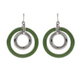 Behave Oorbellen - oorhangers - dames - rond - groen - zilver kleur - 4.5cm