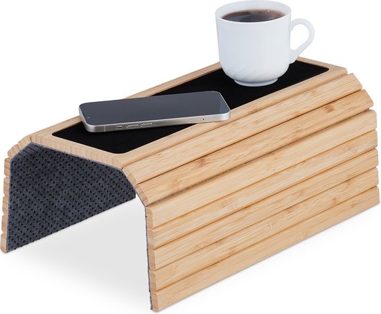 Relaxdays armleuning dienblad - bamboe - houten bank tafeltje - flexibel sofa dienblad