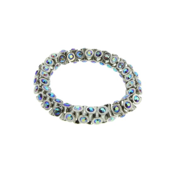 Behave Klassieke armband met stenen - zilver kleur- blauw multi steentjes - 16 cm