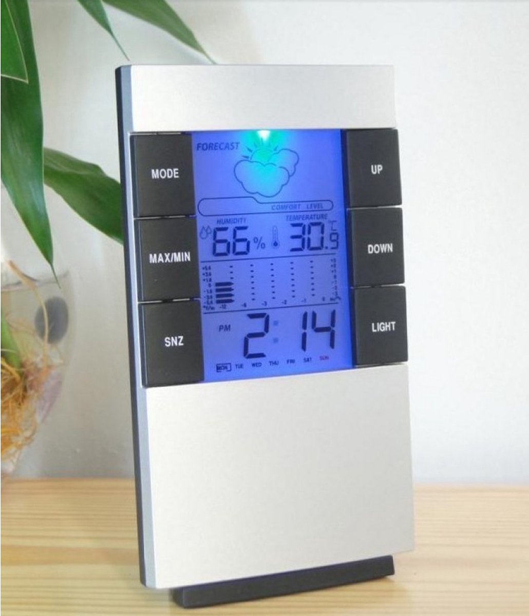 Weather Forecast Clock - Weerstation - Barometer - Thermometer - Alarmklok - 14 x 8 cm - Binnen en Buiten