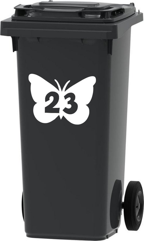 Vlinder huisnummer sticker wit container sticker 29 cm kliko nummer sticker buiten regenbestendig