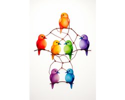vogel poster - kinderkamer poster - wit plexiglas poster - kinder poster - kleurrijke poster - vogels poster - 100 x 150 cm