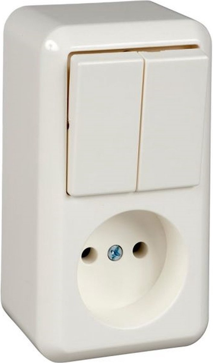 Schneider Electric Contura opbouw combinatie enkelvoudige wandcontactdoos zonder randaarde + serieschakelaar - crème wit (399500)
