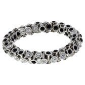 Behave Armband zilver kleur met zwart en zilver kleur steentjes - elastische armband