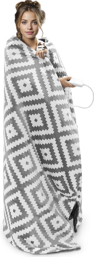 Navaris XXL warmtedeken voor 2 personen - Elektrische deken met 3 standen en timer - Bovendeken - 180 x 130 cm - Fluweelzacht - Wasbaar