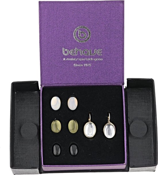 Boucles d'oreilles d'oreilles Behave - femme - couleur or - boucles d'oreilles serties de 4 pierres interchangeables