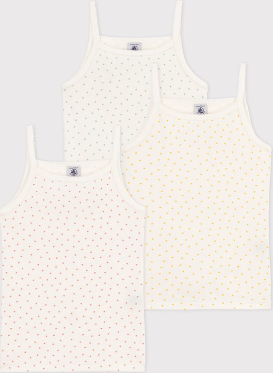 Petit Bateau Set van 3 meisjeshemdjes met bandjes en hartjes in katoen Meisjes Onderhemd - Meerkleurig - Maat 92/98