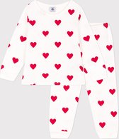 Petit Bateau Kinderpyjama van molton met hartjesprint Meisjes Pyjamaset - Rood - Maat 116