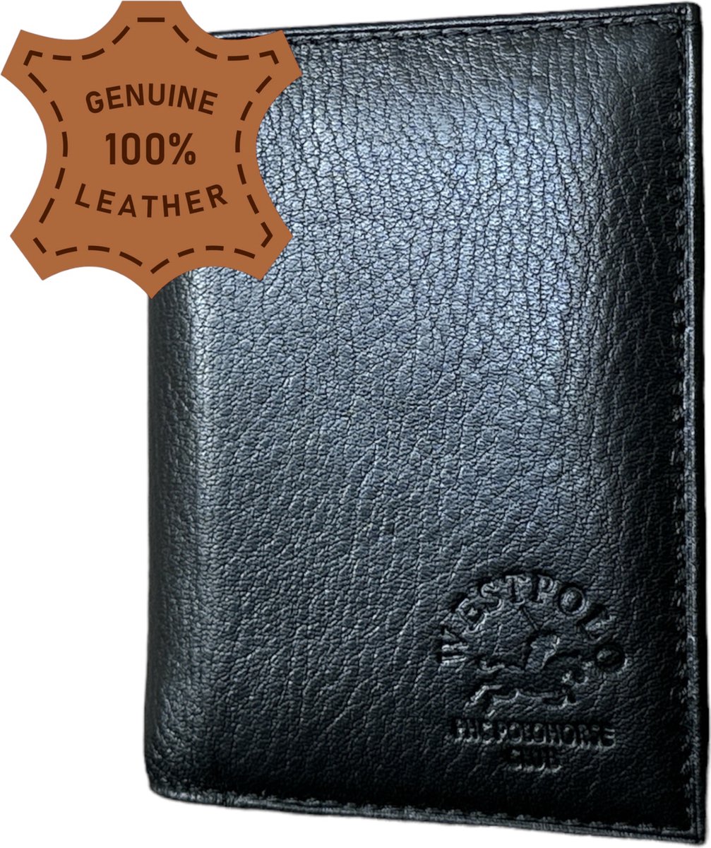 Westpolo Luxe Unisex Leren Pasjeshouder - Ruimte voor 12 Pasjes & Briefgeld - Ideaal Cadeau voor Verjaardagen, Vaderdag, Moederdag, Valentijnsdag en Meer - Zwart - 616 van Leerella