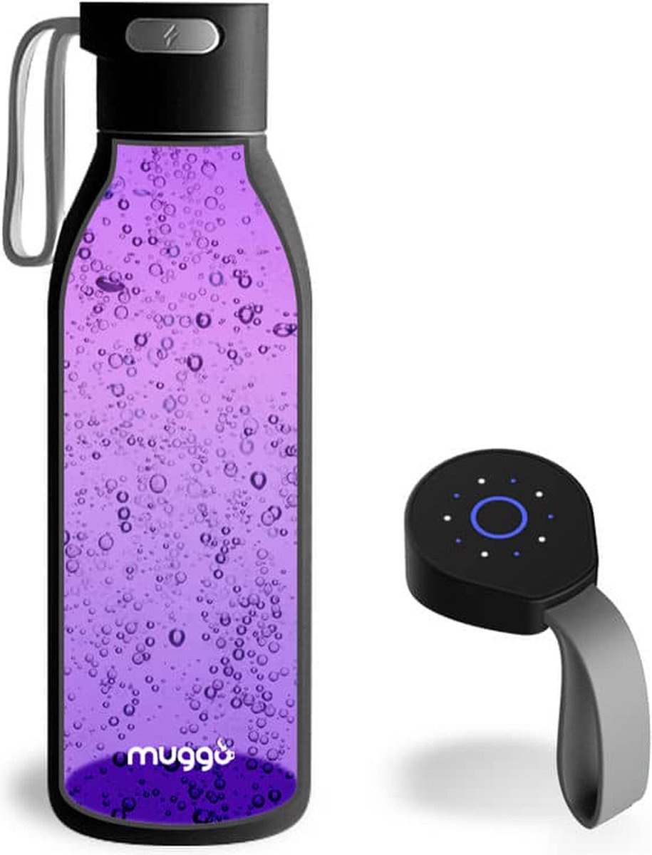 Muggo Pure - Slimme Waterfles - Smart Thermosfles - Drinkfles UV Sterilisatie - Mat Zwart Staal - 750ml - LED verlichting - Zwart