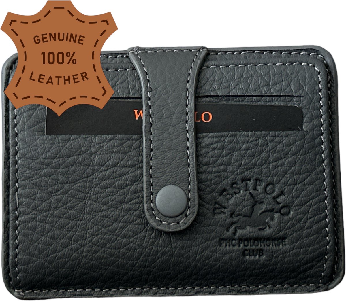 Westpolo Stijlvolle Unisex Leren Pasjeshouder - Ruimte voor 8 Pasjes - Een Prachtig Geschenk voor Verjaardagen, Vaderdag, Moederdag, Valentijnsdag en Meer - Donkergrijs - 115 van Leerella