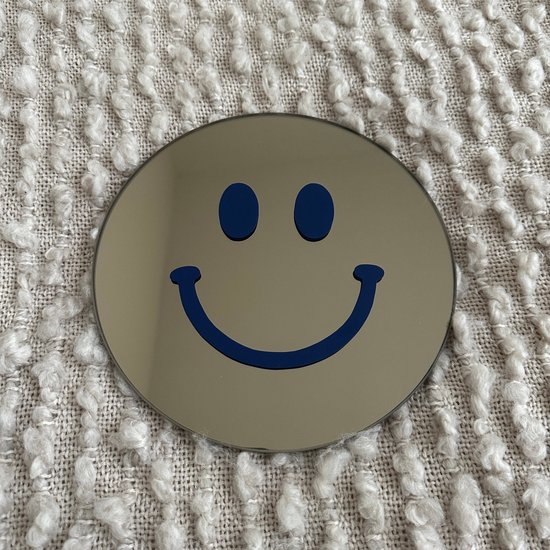 Donkerblauwe Smiley Spiegel - 20cm - Rond