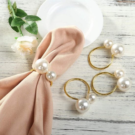 12 servetringen gouden servettengesp met parels, servettenhouder, vintage tafeldecoratie voor bruiloft, feest, Kerstmis, verjaardag - Merkloos